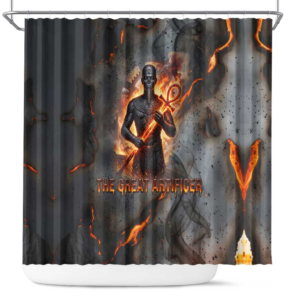 Ptah Egyptian Shower Curtain God of Creation Great Artificer Hammer - Anvil Fire Forged