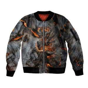 Ptah Egyptian Sleeve Zip Bomber Jacket God of Creation Great Artificer Hammer - Anvil Fire Forged