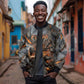 Ptah Egyptian Sleeve Zip Bomber Jacket God of Creation Great Artificer Hammer - Anvil Fire Forged