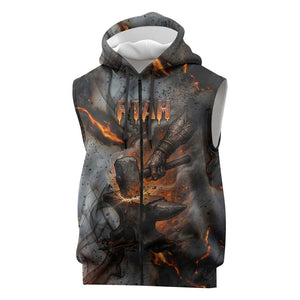 Ptah Egyptian Sleeveless Zip Hoodie God of Creation Great Artificer Hammer - Anvil Fire Forged