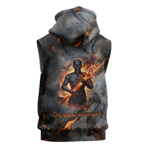 Ptah Egyptian Sleeveless Zip Hoodie God of Creation Great Artificer Hammer - Anvil Fire Forged