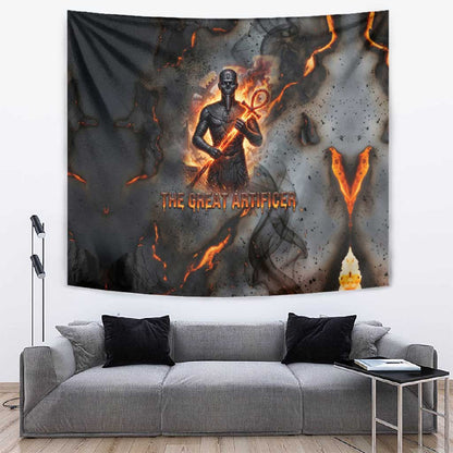 Ptah Egyptian Tapestry God of Creation Great Artificer Hammer - Anvil Fire Forged