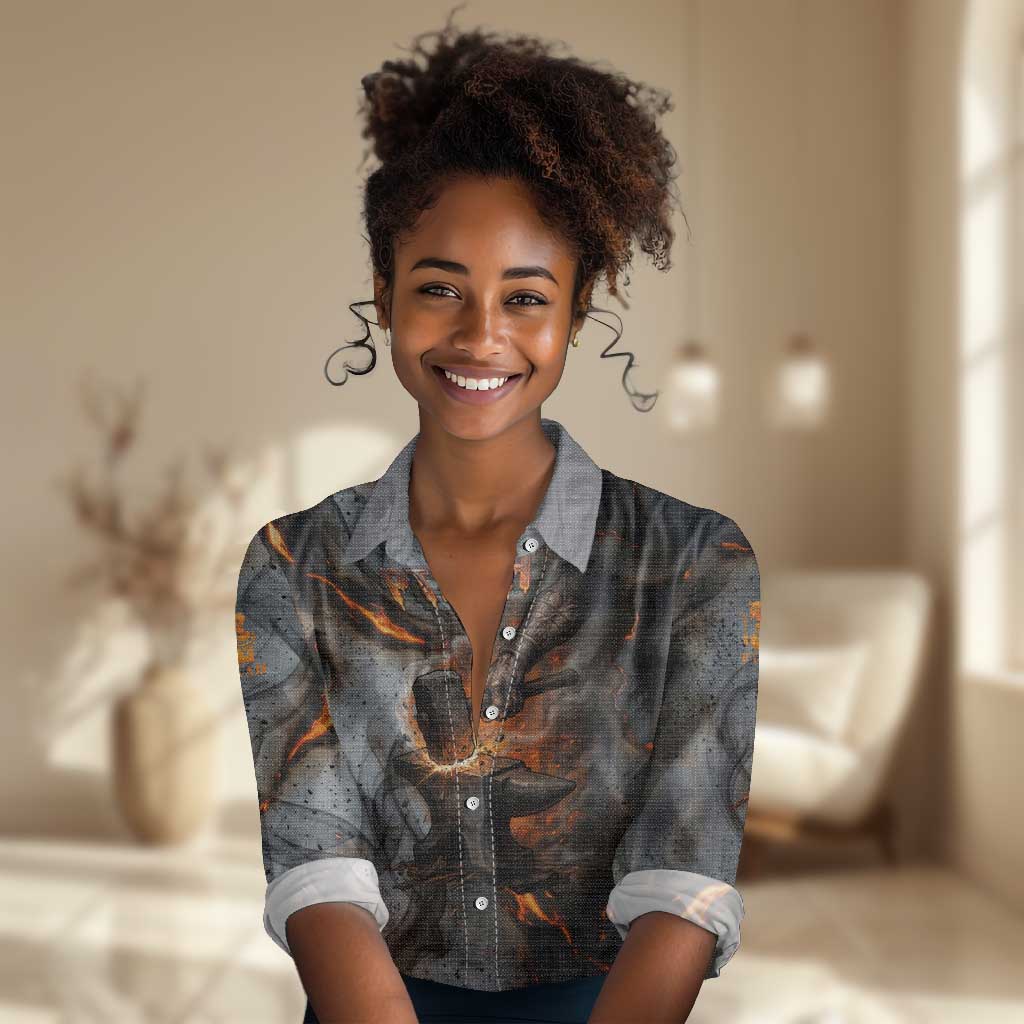 Ptah Egyptian Women Casual Shirt God of Creation Great Artificer Hammer - Anvil Fire Forged