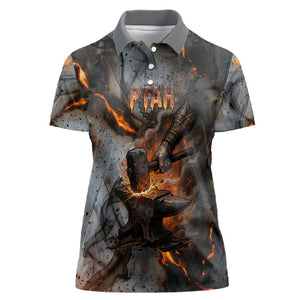 Ptah Egyptian Women Polo Shirt God of Creation Great Artificer Hammer - Anvil Fire Forged
