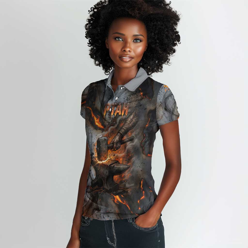 Ptah Egyptian Women Polo Shirt God of Creation Great Artificer Hammer - Anvil Fire Forged