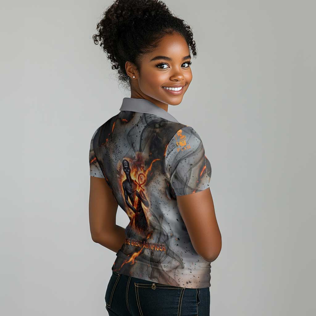 Ptah Egyptian Women Polo Shirt God of Creation Great Artificer Hammer - Anvil Fire Forged