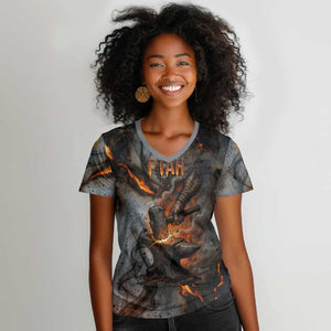 Ptah Egyptian Women V-Neck T-Shirt God of Creation Great Artificer Hammer - Anvil Fire Forged