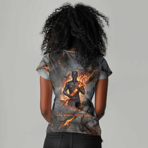 Ptah Egyptian Women V-Neck T-Shirt God of Creation Great Artificer Hammer - Anvil Fire Forged