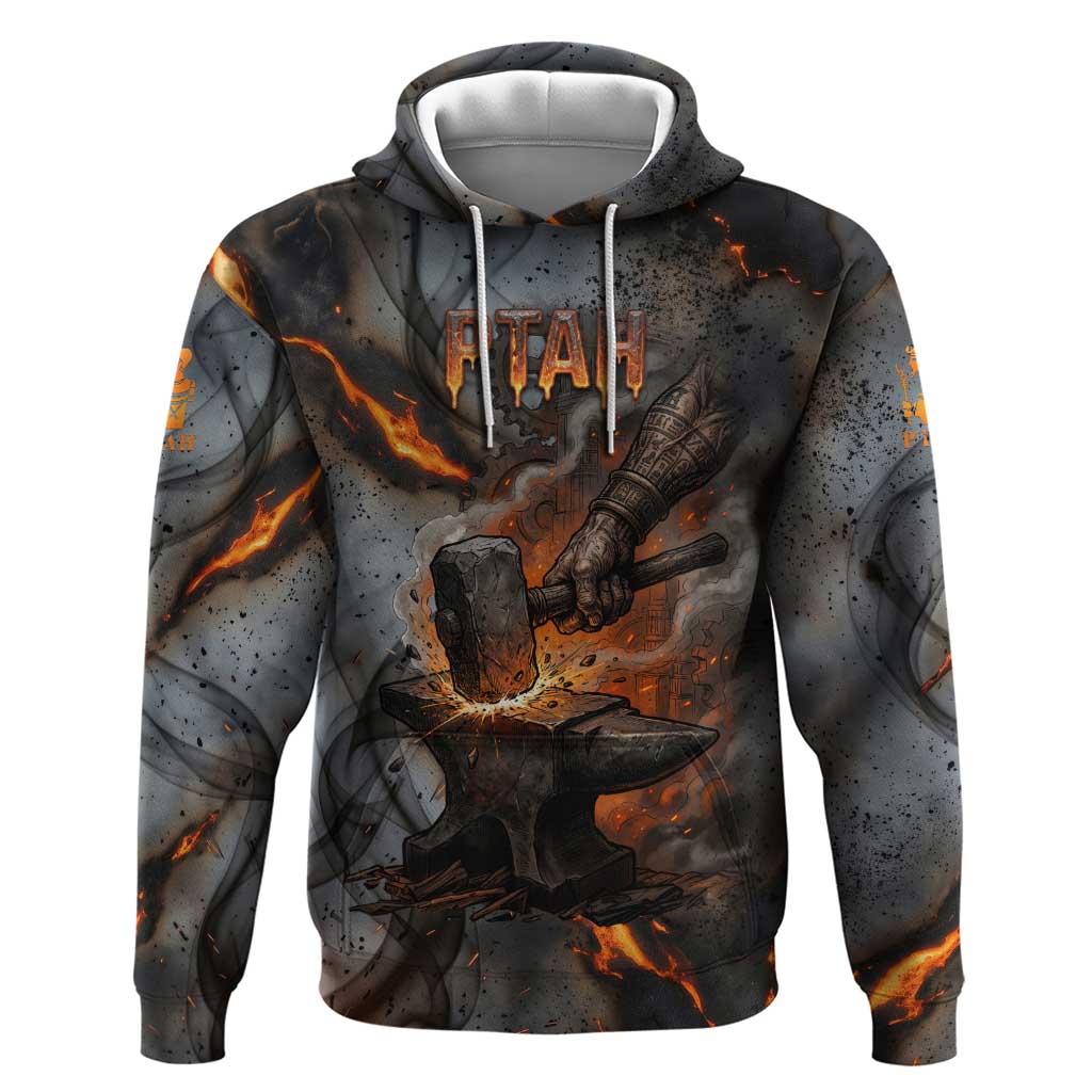 Ptah Egyptian Zip Hoodie God of Creation Great Artificer Hammer - Anvil Fire Forged