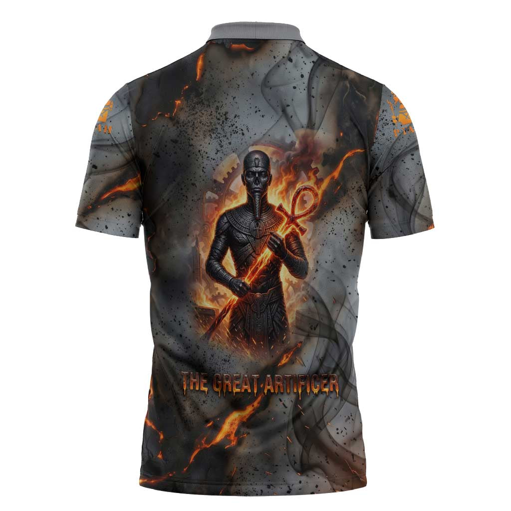 Ptah Egyptian Zipper Polo Shirt God of Creation Great Artificer Hammer - Anvil Fire Forged