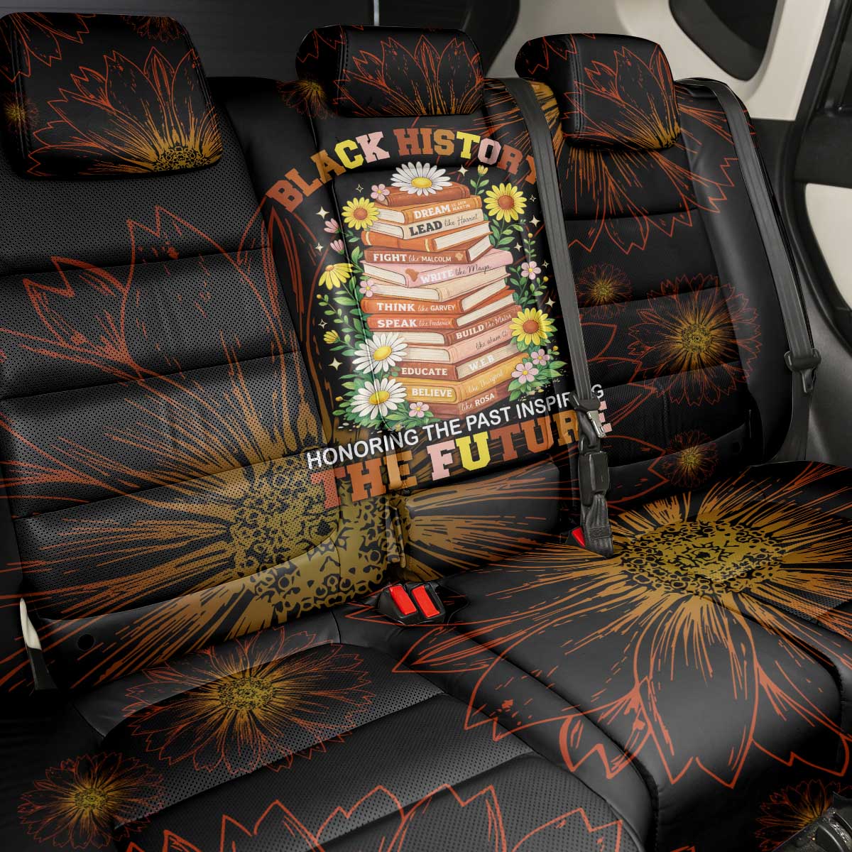 Black History Month Black African American Teachers Back Car Seat Cover Afrocentric Floral Art with Motivational Typography