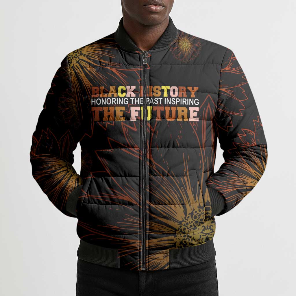 Black History Month Black African American Teachers Bomber Puffer Jacket Afrocentric Floral Art with Motivational Typography