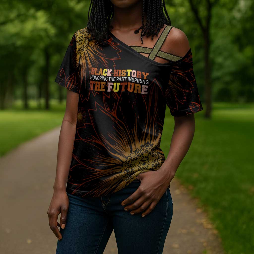 Black History Month Black African American Teachers Cross Shoulder Shirt Afrocentric Floral Art with Motivational Typography