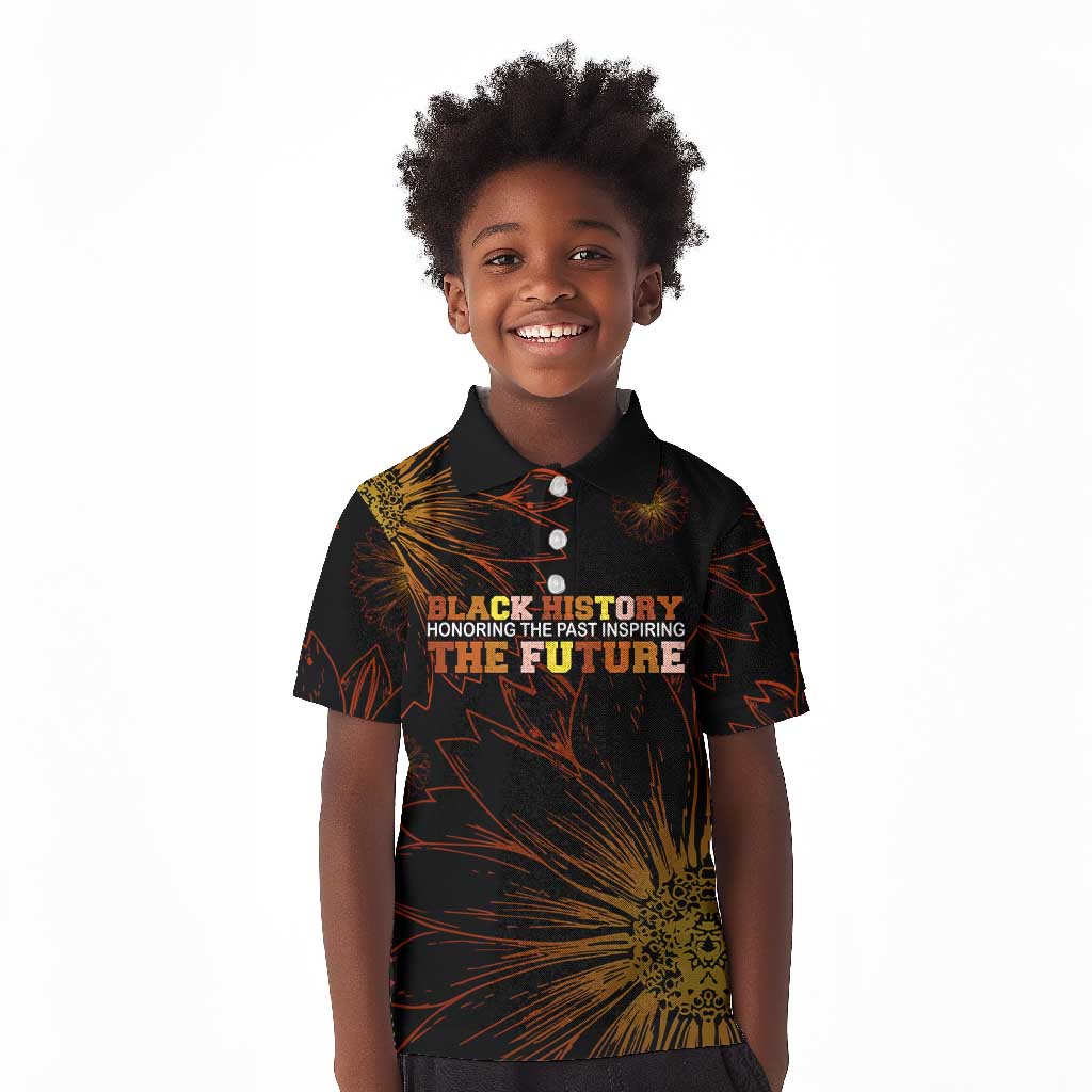 Black History Month Black African American Teachers Kid Polo Shirt Afrocentric Floral Art with Motivational Typography