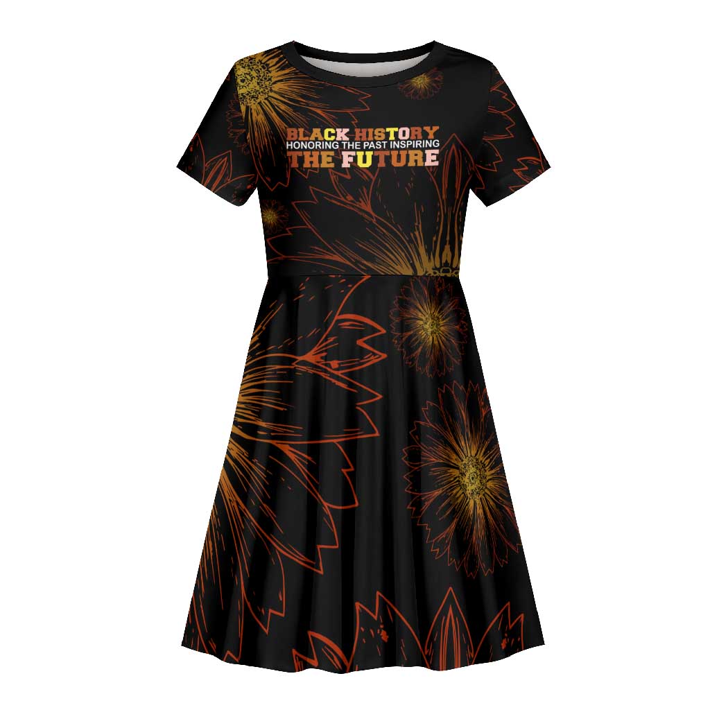 Black History Month Black African American Teachers Kid Short Sleeve Dress Afrocentric Floral Art with Motivational Typography