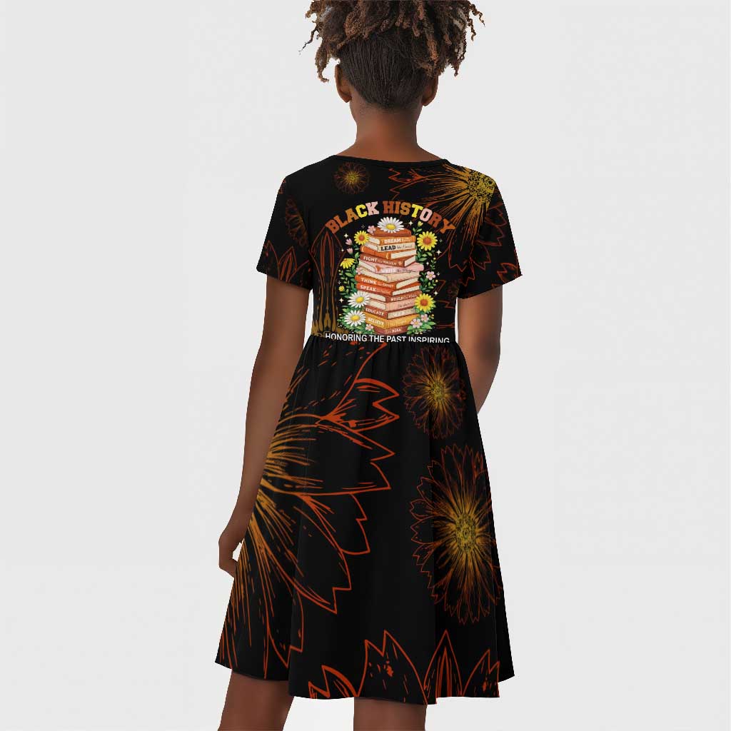 Black History Month Black African American Teachers Kid Short Sleeve Dress Afrocentric Floral Art with Motivational Typography