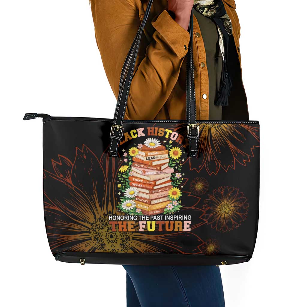 Black History Month Black African American Teachers Leather Tote Bag Afrocentric Floral Art with Motivational Typography