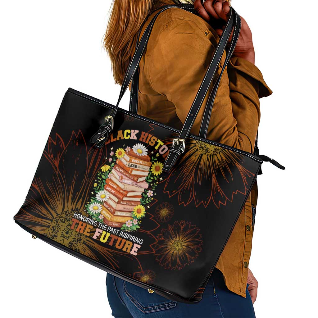 Black History Month Black African American Teachers Leather Tote Bag Afrocentric Floral Art with Motivational Typography