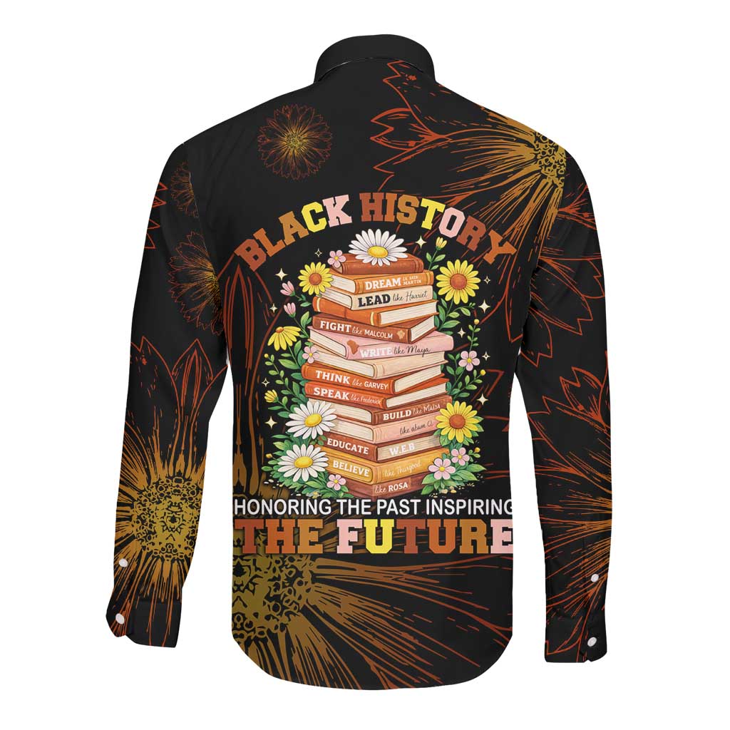 Black History Month Black African American Teachers Long Sleeve Button Shirt Afrocentric Floral Art with Motivational Typography