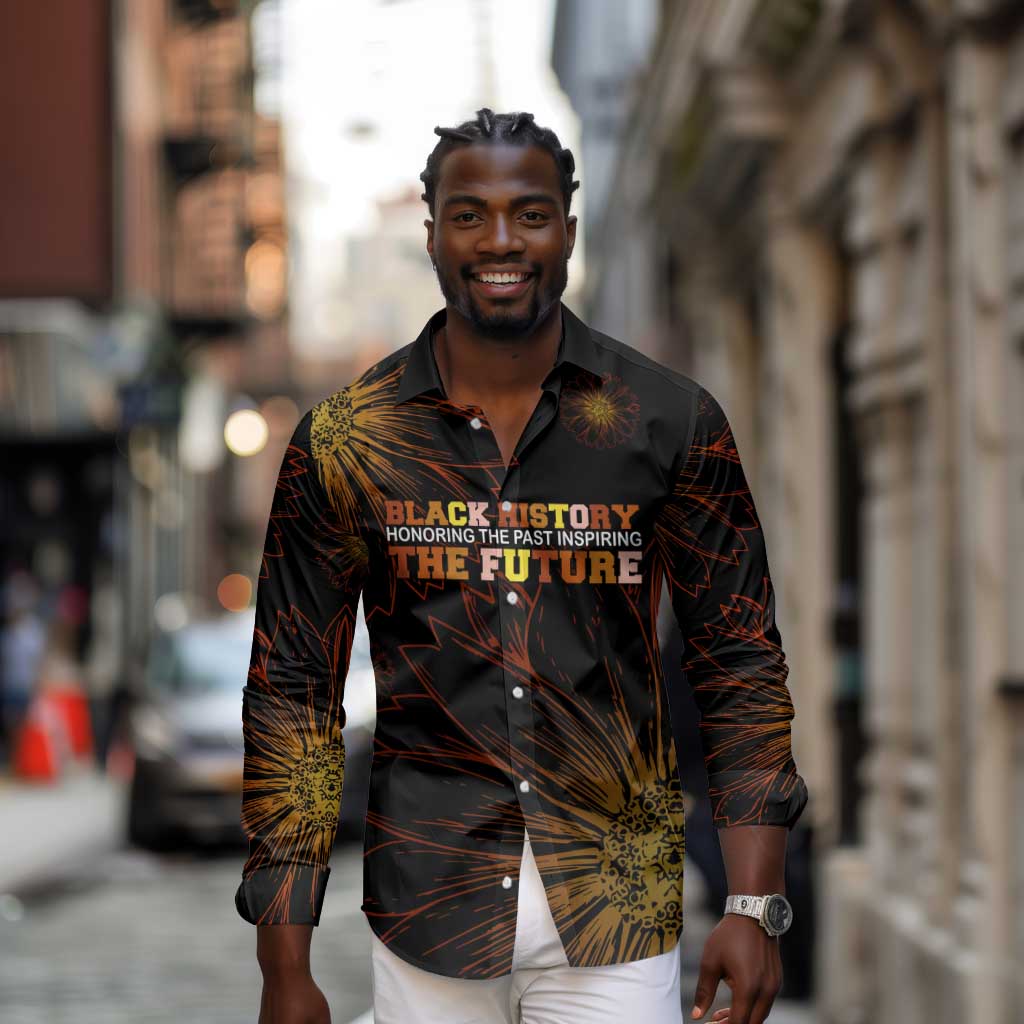 Black History Month Black African American Teachers Long Sleeve Button Shirt Afrocentric Floral Art with Motivational Typography