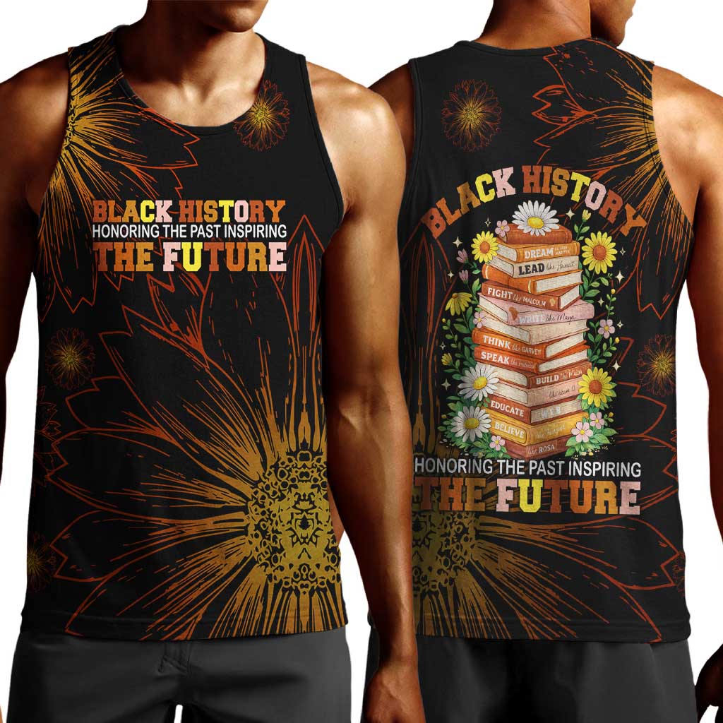 Black History Month Black African American Teachers Men Tank Top Afrocentric Floral Art with Motivational Typography