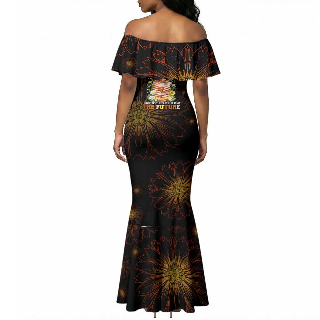 Black History Month Black African American Teachers Mermaid Dress Afrocentric Floral Art with Motivational Typography