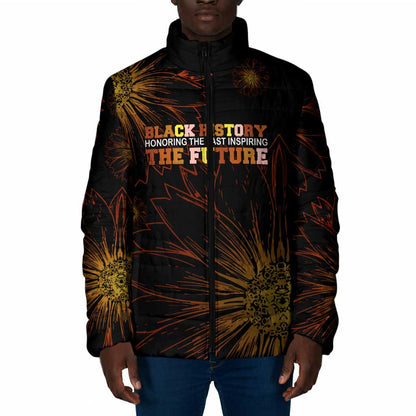 Black History Month Black African American Teachers Padded Jacket Afrocentric Floral Art with Motivational Typography