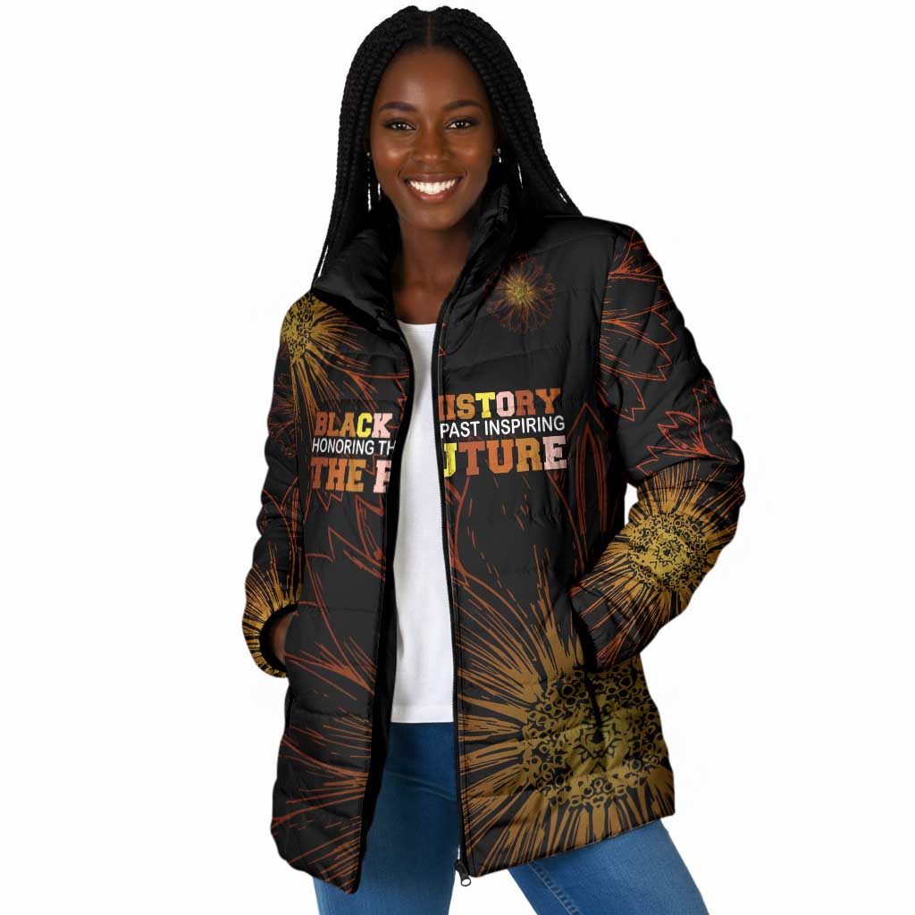 Black History Month Black African American Teachers Padded Jacket Afrocentric Floral Art with Motivational Typography