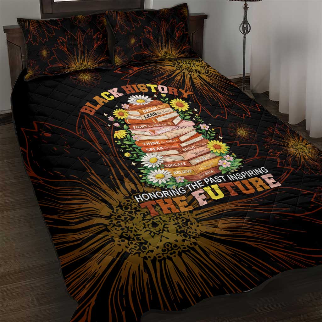 Black History Month Black African American Teachers Quilt Bed Set Afrocentric Floral Art with Motivational Typography