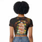 Black History Month Black African American Teachers Raglan Cropped T shirt Afrocentric Floral Art with Motivational Typography