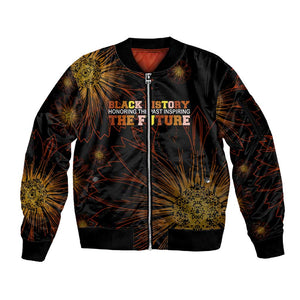 Black History Month Black African American Teachers Sleeve Zip Bomber Jacket Afrocentric Floral Art with Motivational Typography