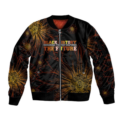 Black History Month Black African American Teachers Sleeve Zip Bomber Jacket Afrocentric Floral Art with Motivational Typography