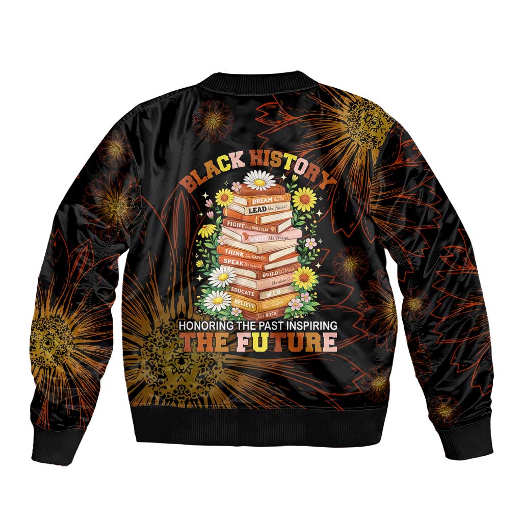 Black History Month Black African American Teachers Sleeve Zip Bomber Jacket Afrocentric Floral Art with Motivational Typography