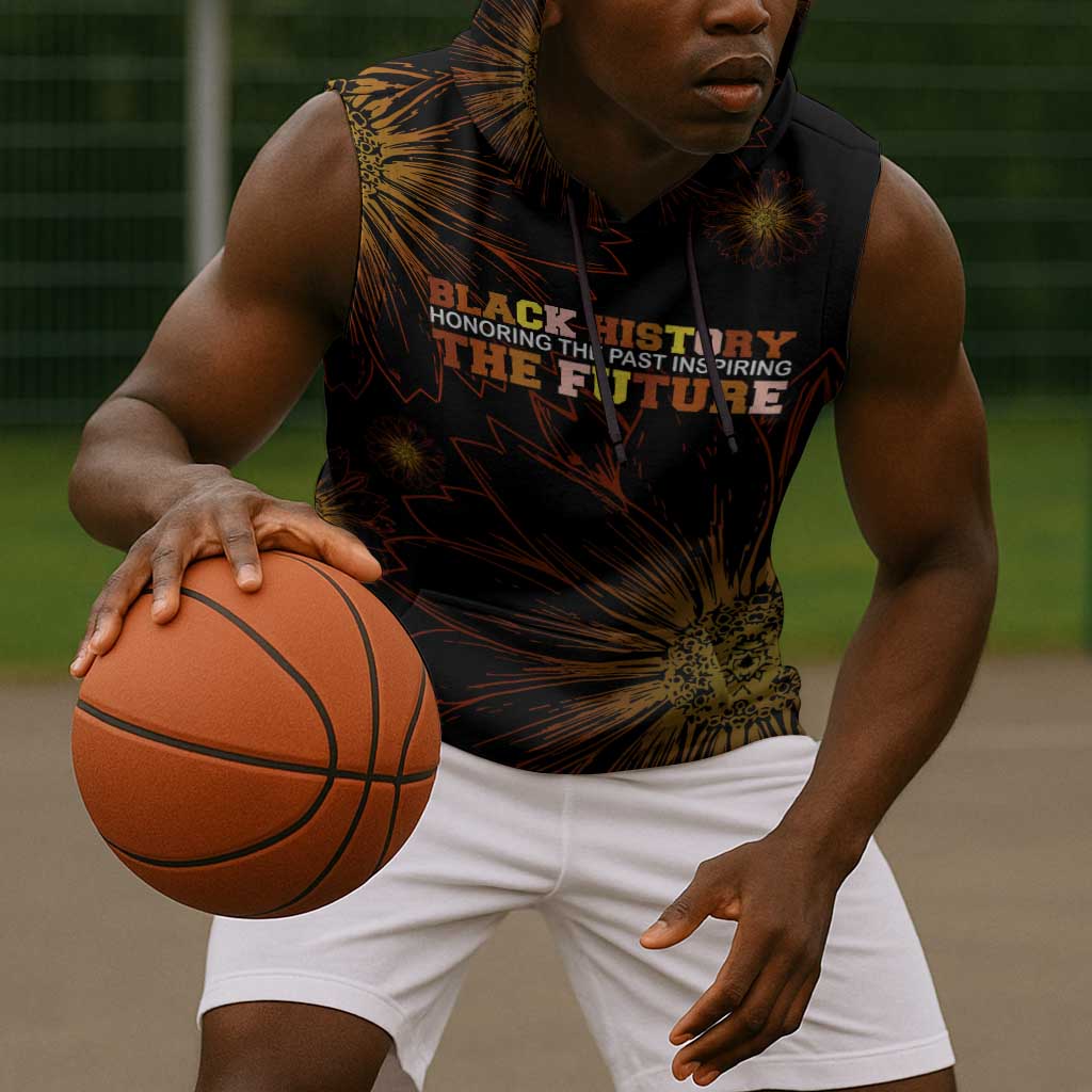 Black History Month Black African American Teachers Sleeveless Hoodie Afrocentric Floral Art with Motivational Typography