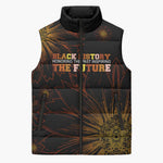 Black History Month Black African American Teachers Sleeveless Puffer Jacket Afrocentric Floral Art with Motivational Typography