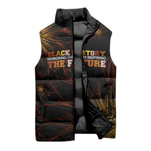 Black History Month Black African American Teachers Sleeveless Puffer Jacket Afrocentric Floral Art with Motivational Typography
