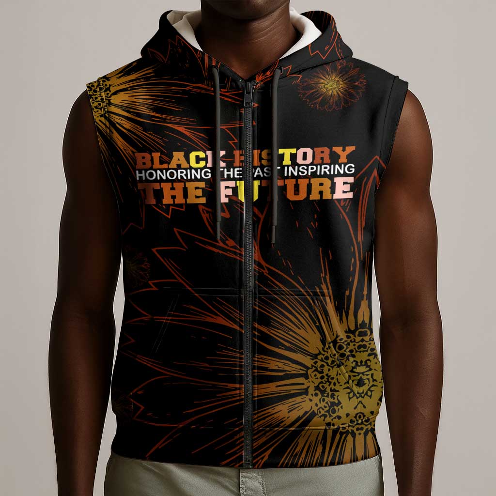 Black History Month Black African American Teachers Sleeveless Zip Hoodie Afrocentric Floral Art with Motivational Typography