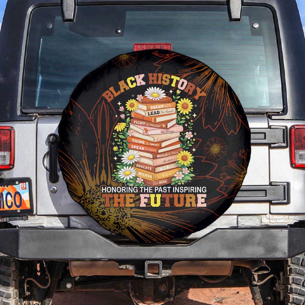 Black History Month Black African American Teachers Spare Tire Cover Afrocentric Floral Art with Motivational Typography
