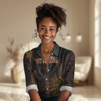 Black History Month Black African American Teachers Women Casual Shirt Afrocentric Floral Art with Motivational Typography