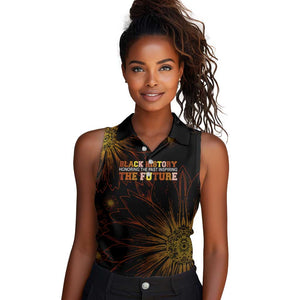 Black History Month Black African American Teachers Women Sleeveless Polo Shirt Afrocentric Floral Art with Motivational Typography