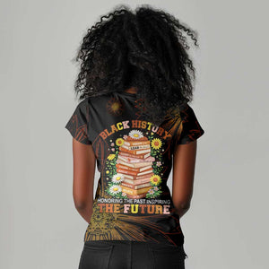 Black History Month Black African American Teachers Women V-Neck T-Shirt Afrocentric Floral Art with Motivational Typography