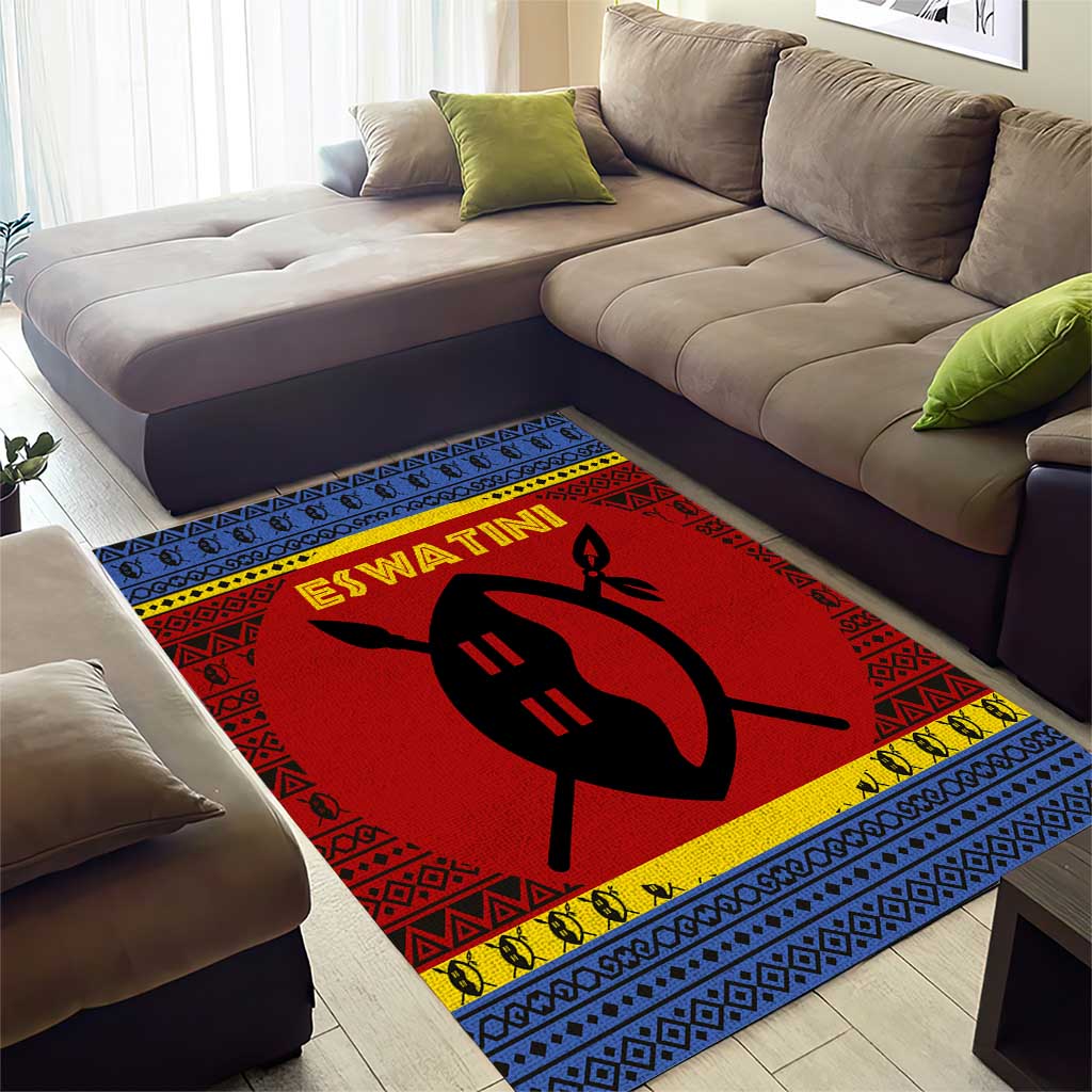 Eswatini Flag Area Rug Nguni Shield Spear Pattern