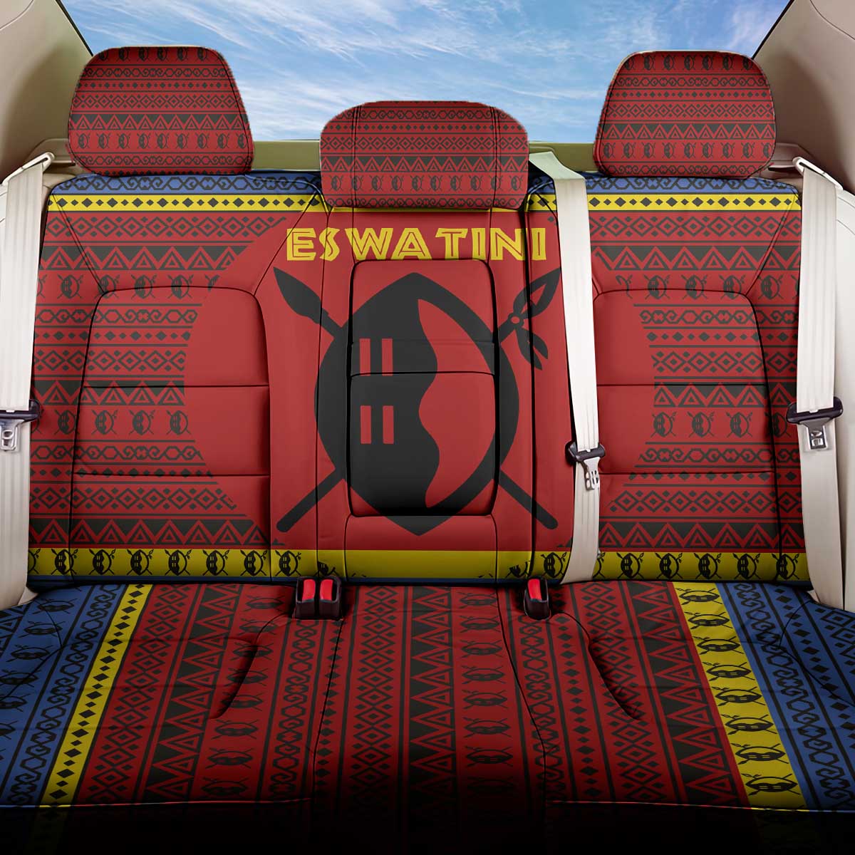 Eswatini Flag Back Car Seat Cover Nguni Shield Spear Pattern