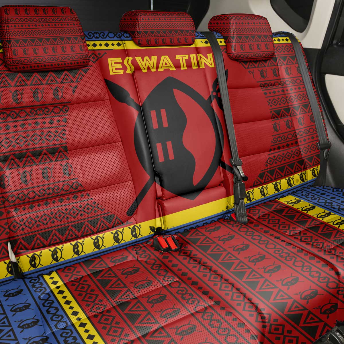 Eswatini Flag Back Car Seat Cover Nguni Shield Spear Pattern