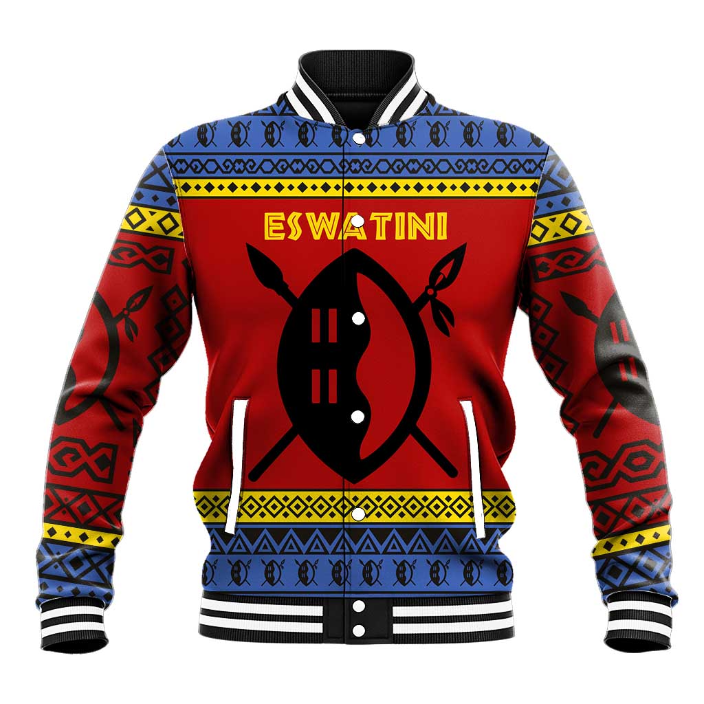 Eswatini Flag Baseball Jacket Nguni Shield Spear Pattern