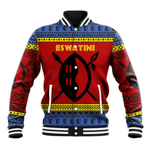 Eswatini Flag Baseball Jacket Nguni Shield Spear Pattern