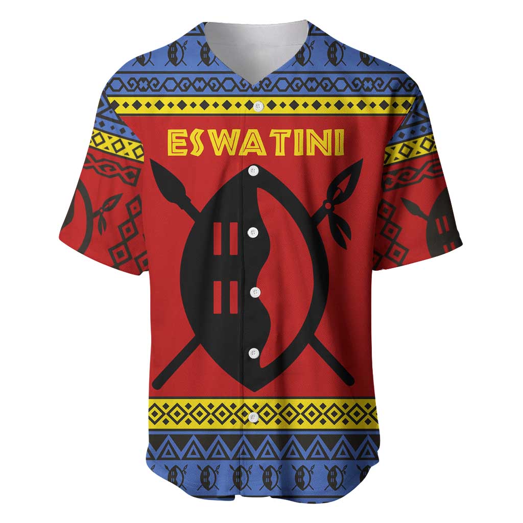 Eswatini Flag Baseball Jersey Nguni Shield Spear Pattern