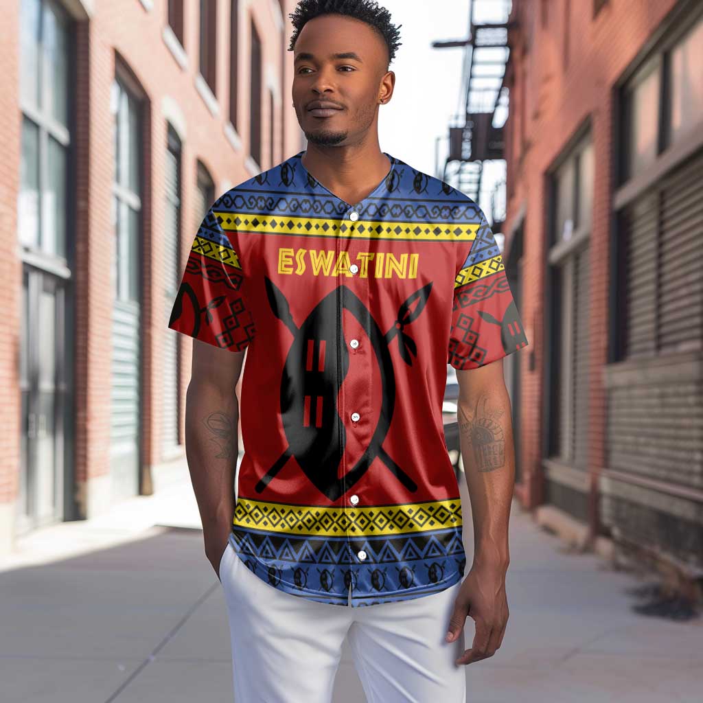 Eswatini Flag Baseball Jersey Nguni Shield Spear Pattern