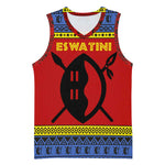 Eswatini Flag Basketball Jersey Nguni Shield Spear Pattern - African Pride