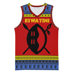 Eswatini Flag Basketball Jersey Nguni Shield Spear Pattern - African Pride